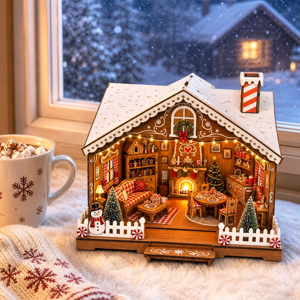 Christmas Gingerbread Cottage DIY Miniature House Kit with LED Lights