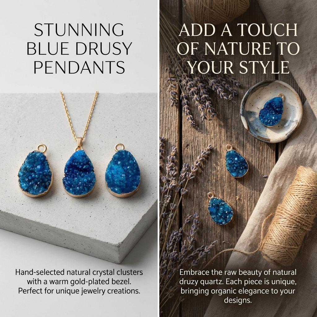 The Ocean’s Whisper — Premium Natural Blue Druzy Quartz Talisman Pendant