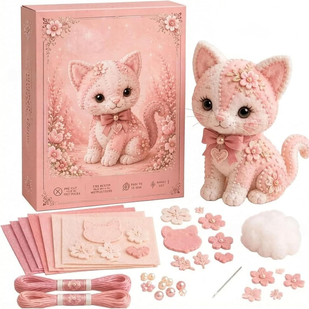 Enchanted Pink Woodland Friends DIY Felt Patchwork Kit | Collectible Animal Craft Set