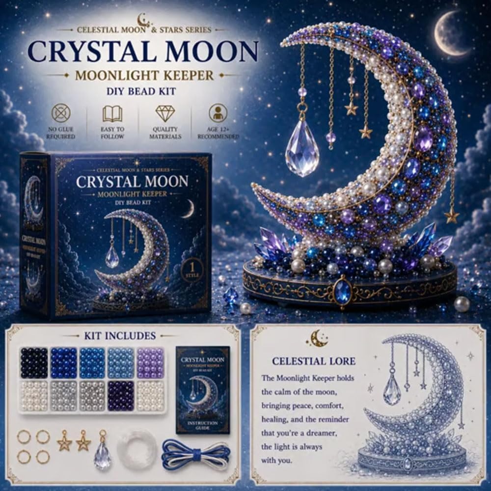 Moon Cat Luna Guardian DIY Bead Kit, Funny 3D Beaded Celestial Moon Stars Craft Kit, Creative Manual Jewelry Art Craft, Gifts for Adults、Beginners、Stargazing Enthusiasts& DIY Craft Lovers