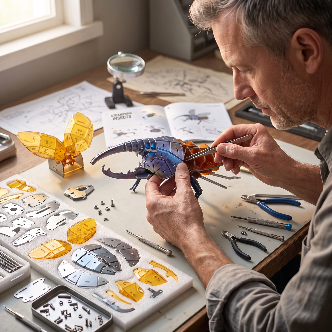 Wing-Legends 3D Mechanical Hercules Beetle – DIY Acrylic Puzzle Kit (100 Pcs)