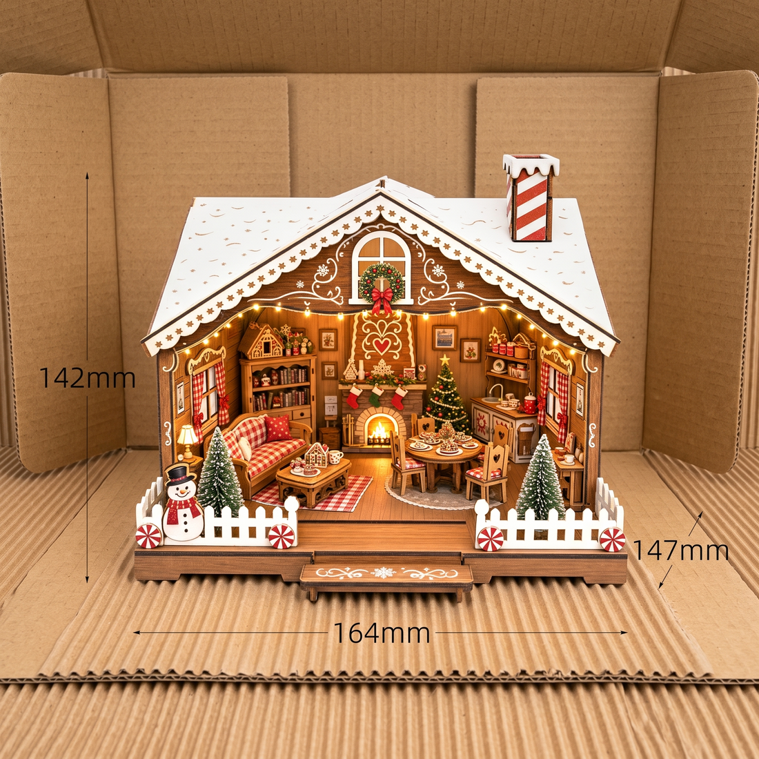 Christmas Gingerbread Cottage DIY Miniature House Kit with LED Lights