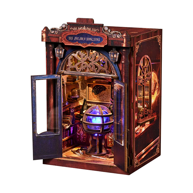 The Arcanum Bookstore - Magical DIY Book Nook Kit with Glowing Crystal Ball & Touch LED