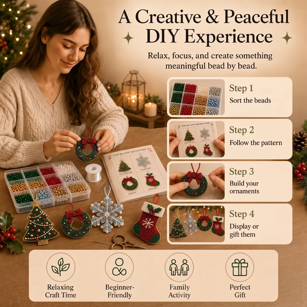 DIY Christmas Beaded Ornaments Kit | 4-Piece Festive Holiday Craft Set