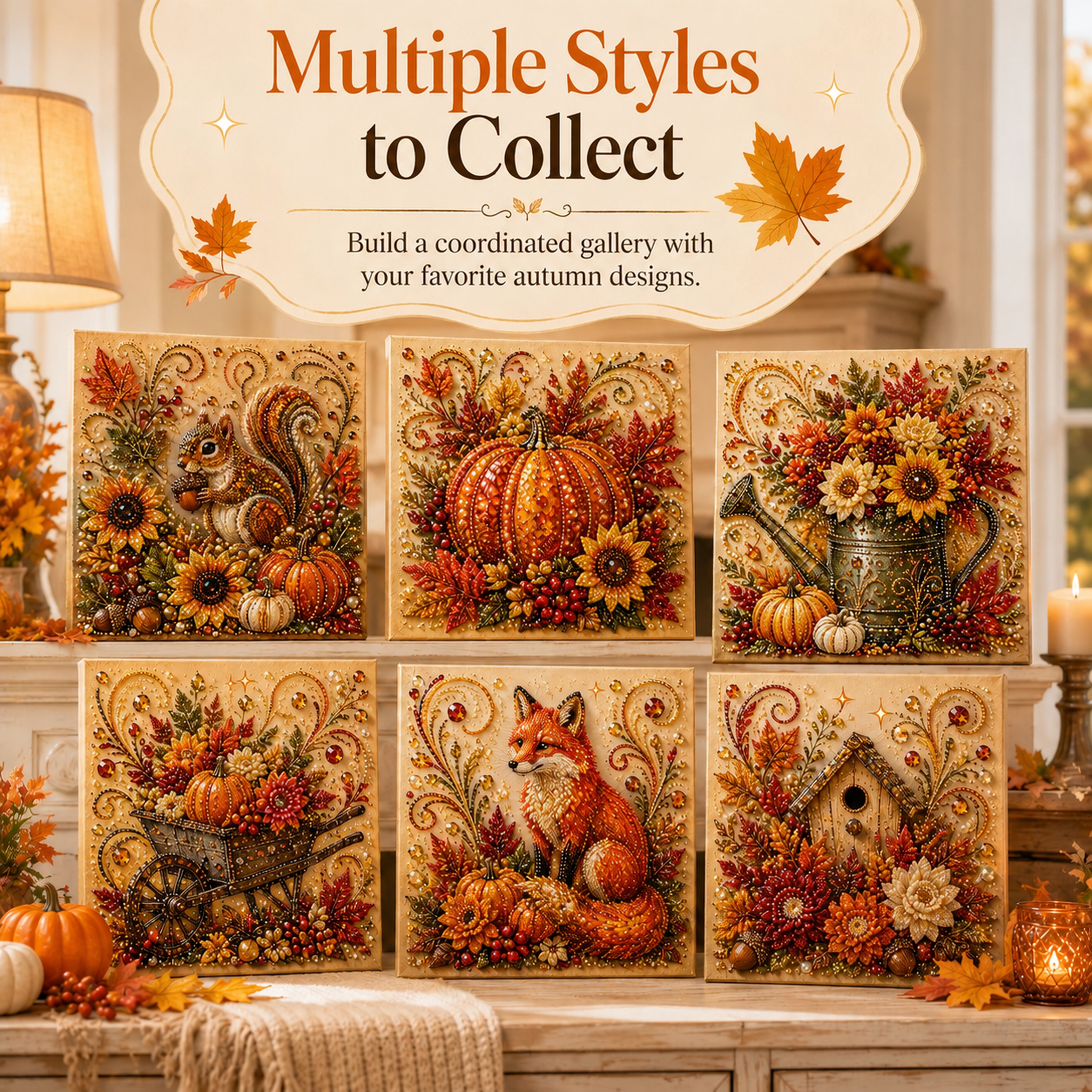 Fall Decor DIY Craft: Sparkling Autumn Pearl Painting Canvas (6 Styles)
