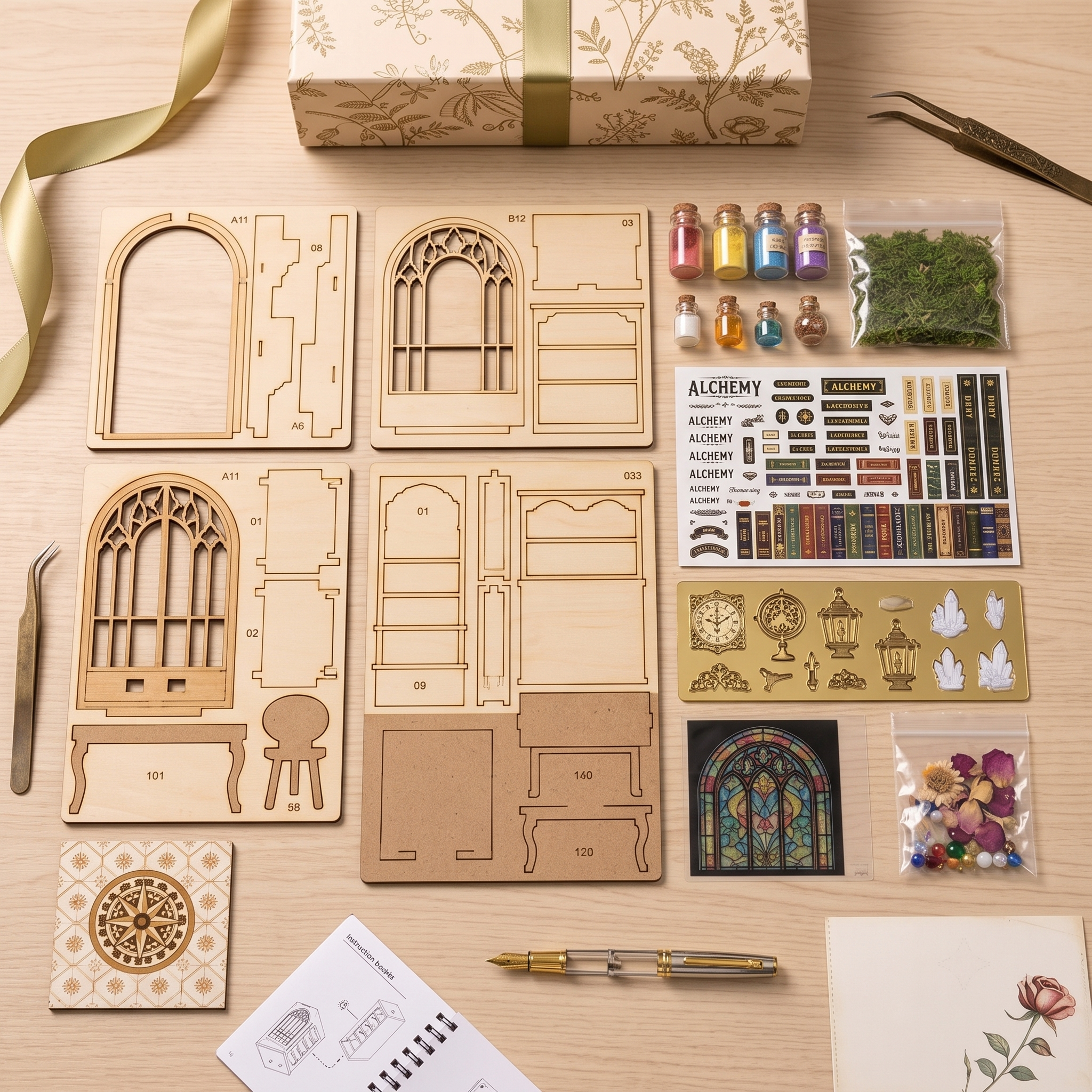 Botanical Alchemy Lab Miniature Book Nook - 3D Wooden DIY House Kit & Shelf Decor