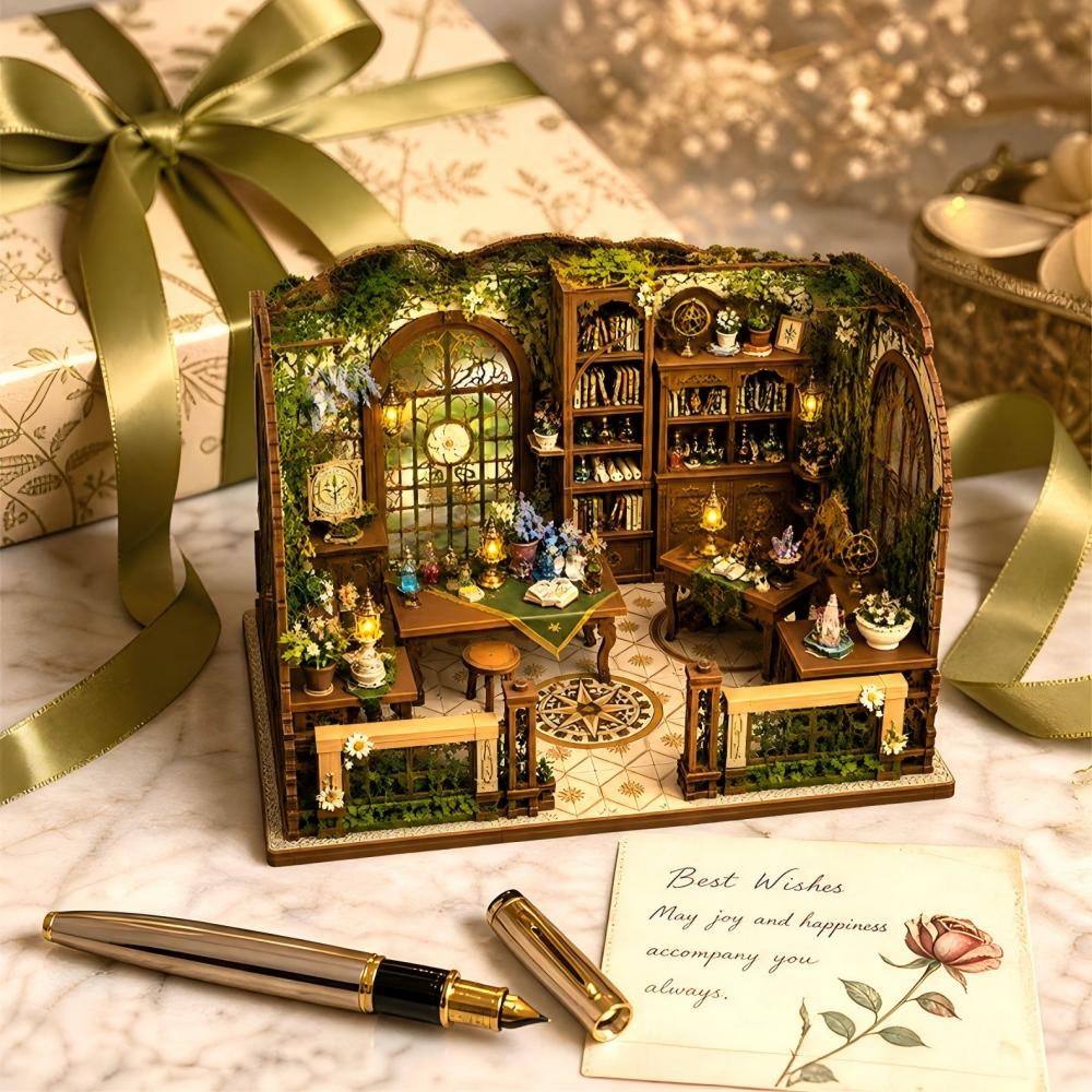 Botanical Alchemy Lab Miniature Book Nook - 3D Wooden DIY House Kit & Shelf Decor