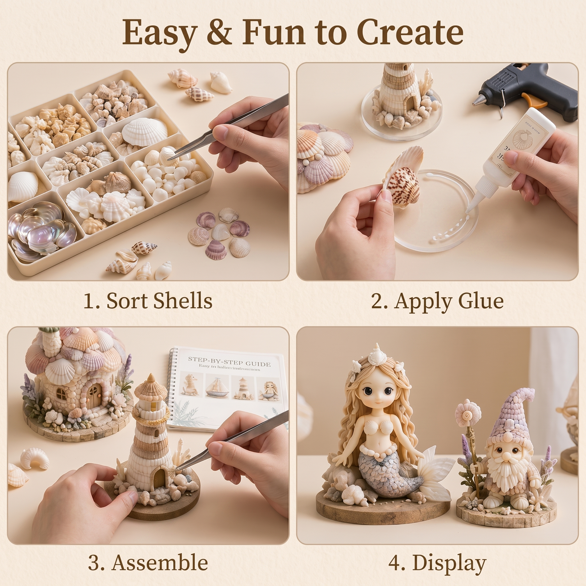 Ocean Treasures Real Shell DIY Craft Kit | Miniature Marine Figurine Set