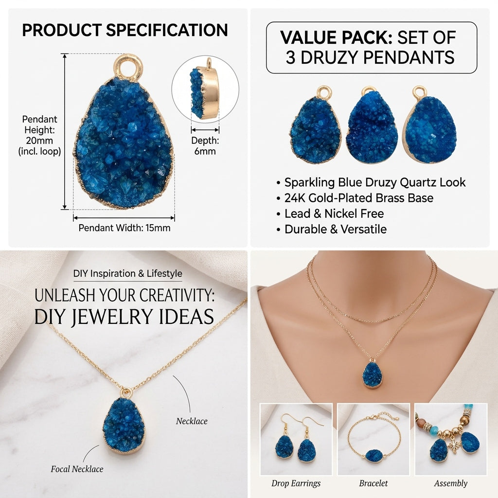 The Ocean’s Whisper — Premium Natural Blue Druzy Quartz Talisman Pendant