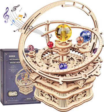 3D Wooden Puzzles for Adults Mechanical Music Box-Starry Night, DIY Rotating Music Box Model Building Kits for Teens, DIY Crafts/Hobbies/Gifts Desk Decor