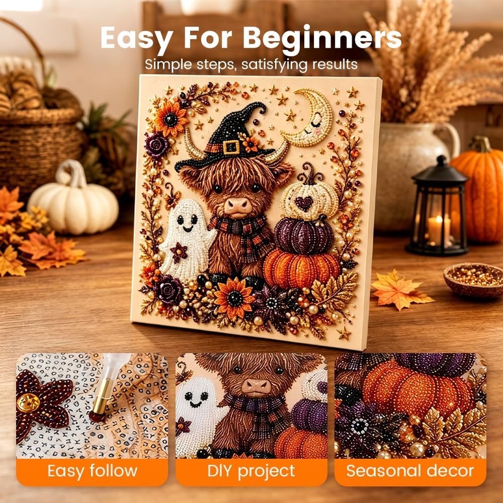 Halloween Ghost Pearl Art DIY Kit, 2026 Upgraded Seasonal Bead Wall Display Craft Set, Portable Fall Home Decor Handcraft Kit for Starters