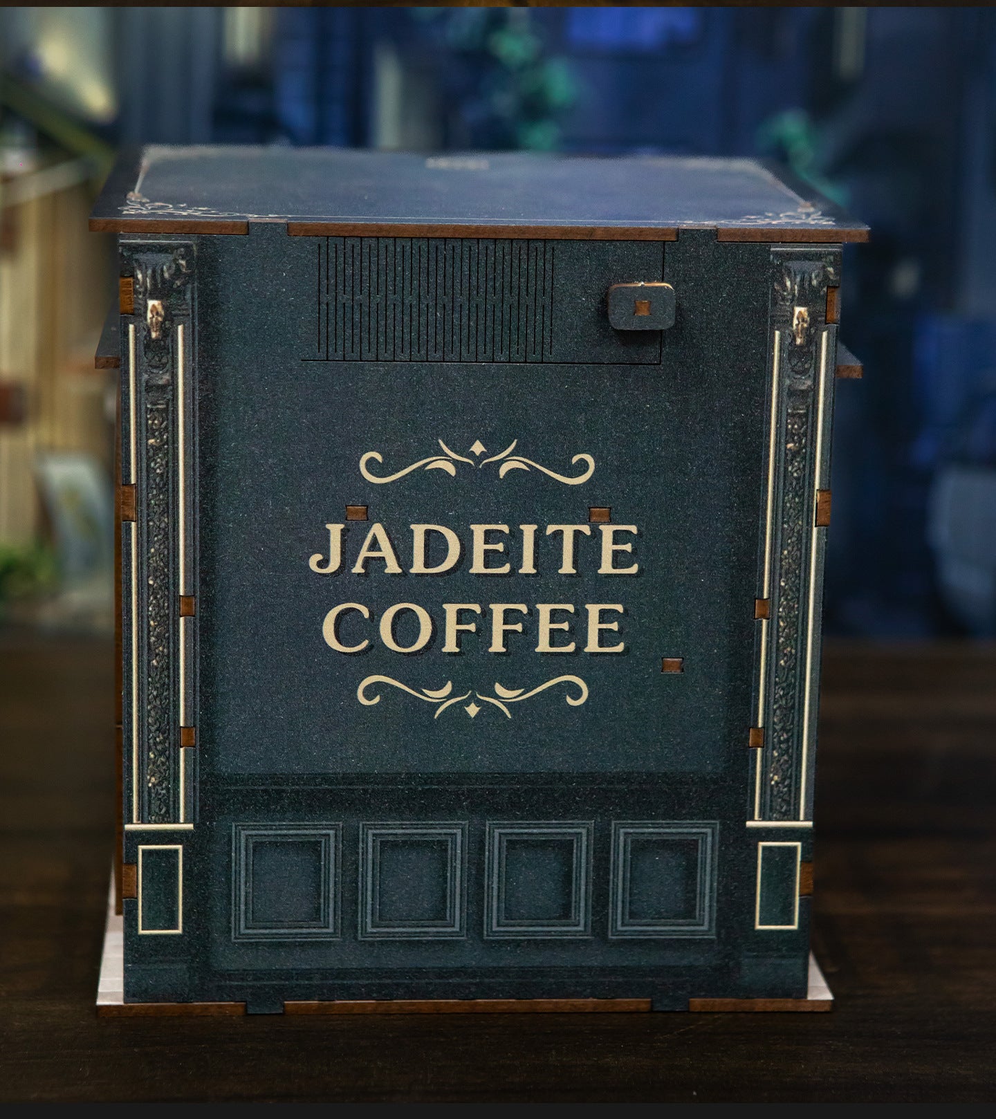 Green Crystal Coffee Shop Miniature House | Vintage 3D DIY Wooden Puzzle with LED Lights