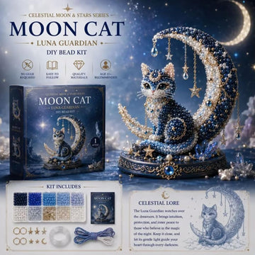 Moon Cat Luna Guardian DIY Bead Kit, Funny 3D Beaded Celestial Moon Stars Craft Kit, Creative Manual Jewelry Art Craft, Gifts for Adults、Beginners、Stargazing Enthusiasts& DIY Craft Lovers