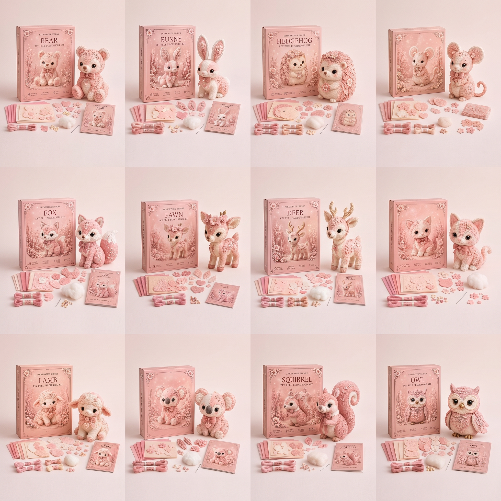 Enchanted Pink Woodland Friends DIY Felt Patchwork Kit | Collectible Animal Craft Set