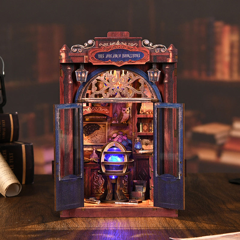 The Arcanum Bookstore - Magical DIY Book Nook Kit with Glowing Crystal Ball & Touch LED