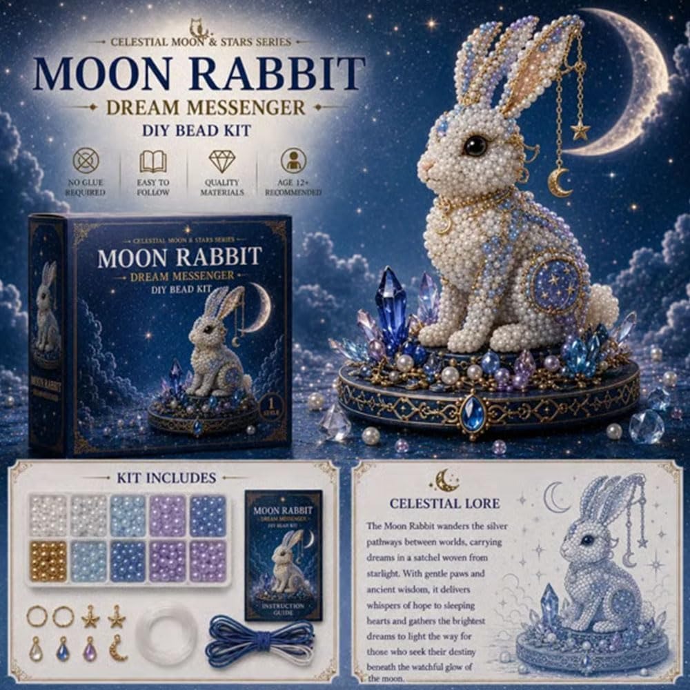 Moon Cat Luna Guardian DIY Bead Kit, Funny 3D Beaded Celestial Moon Stars Craft Kit, Creative Manual Jewelry Art Craft, Gifts for Adults、Beginners、Stargazing Enthusiasts& DIY Craft Lovers