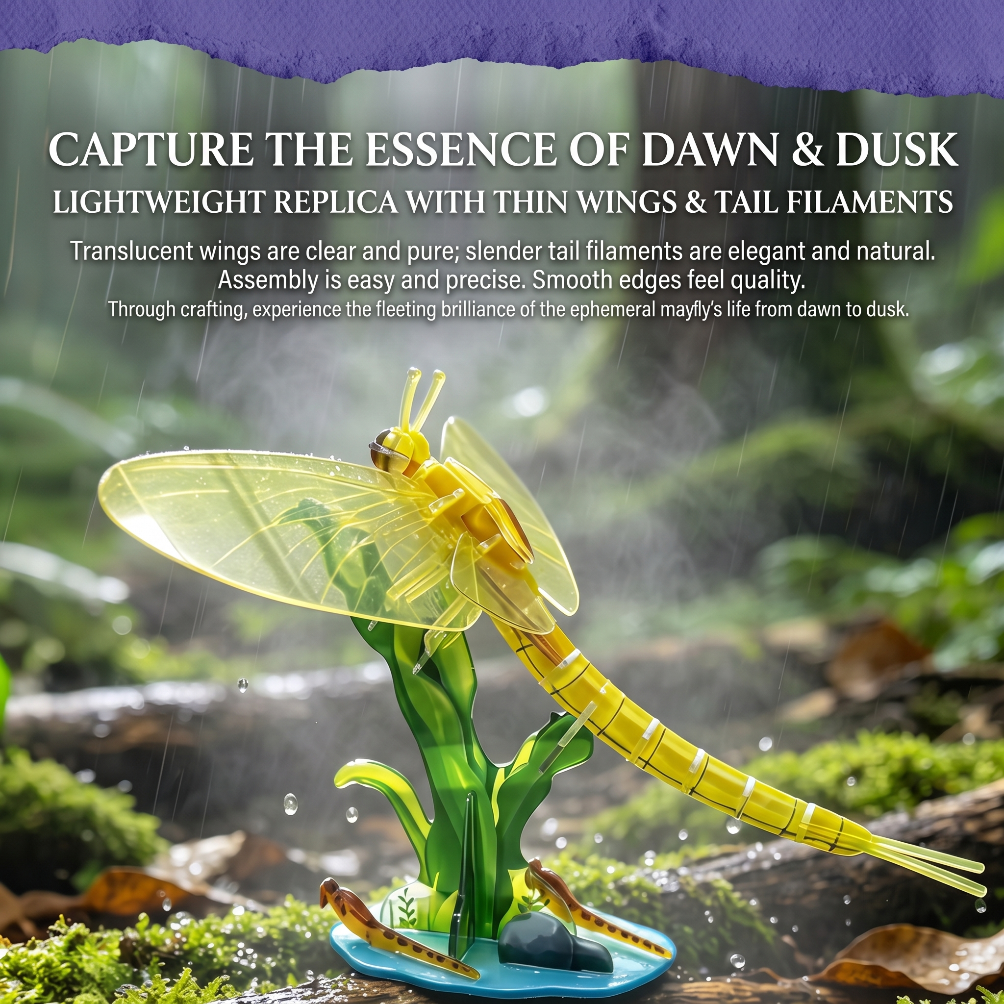 3D Acrylic Mayfly Puzzle Kit - Wing-Story Series | Glue-Free Mechanical Nature Model