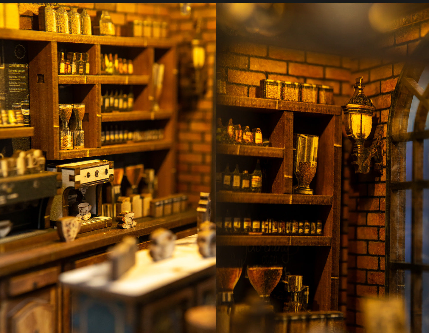 Green Crystal Coffee Shop Miniature House | Vintage 3D DIY Wooden Puzzle with LED Lights