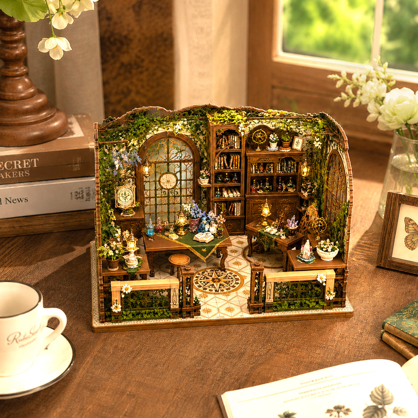 Botanical Alchemy Lab Miniature Book Nook - 3D Wooden DIY House Kit & Shelf Decor