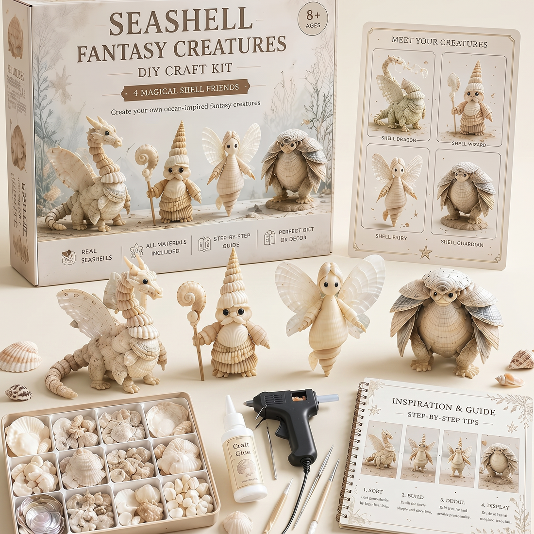Ocean Treasures Real Shell DIY Craft Kit | Miniature Marine Figurine Set