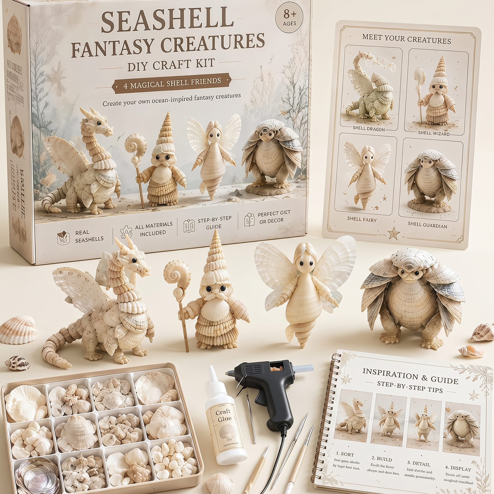 Ocean Treasures Real Shell DIY Craft Kit | Miniature Marine Figurine Set