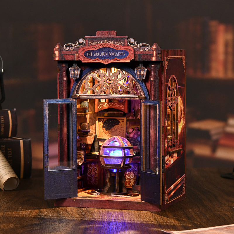 The Arcanum Bookstore - Magical DIY Book Nook Kit with Glowing Crystal Ball & Touch LED