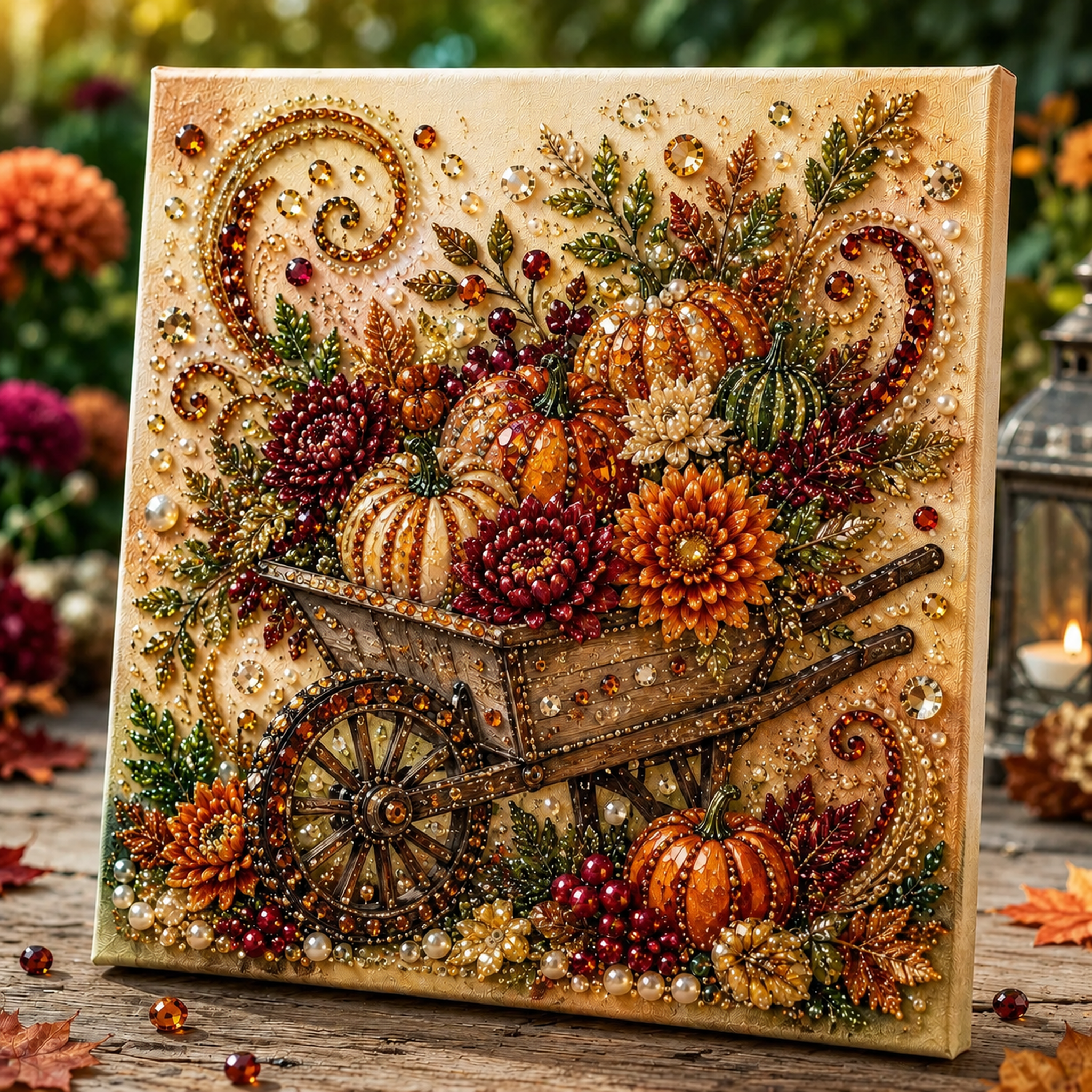 Fall Decor DIY Craft: Sparkling Autumn Pearl Painting Canvas (6 Styles)