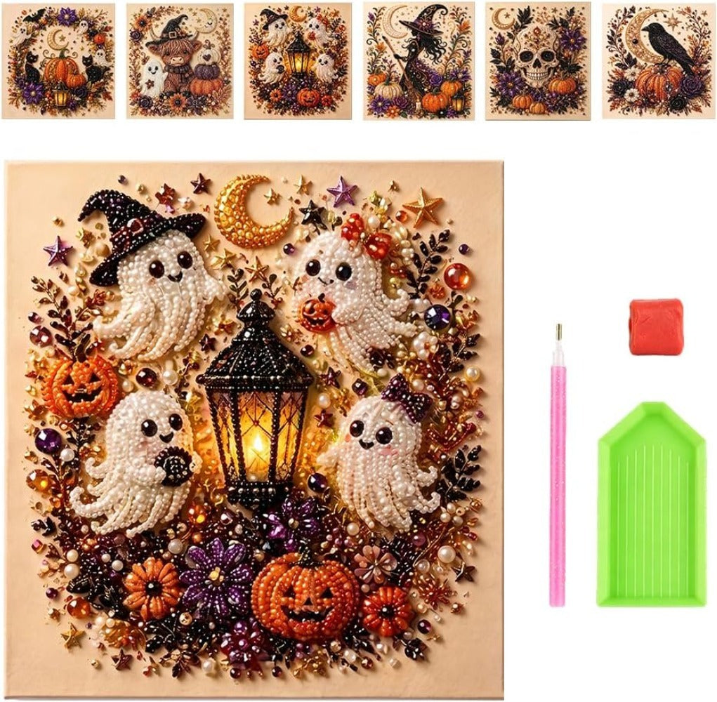 Halloween Ghost Pearl Art DIY Kit, 2026 Upgraded Seasonal Bead Wall Display Craft Set, Portable Fall Home Decor Handcraft Kit for Starters