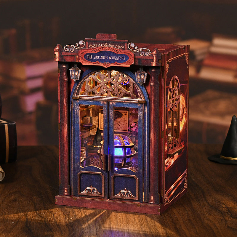 The Arcanum Bookstore - Magical DIY Book Nook Kit with Glowing Crystal Ball & Touch LED