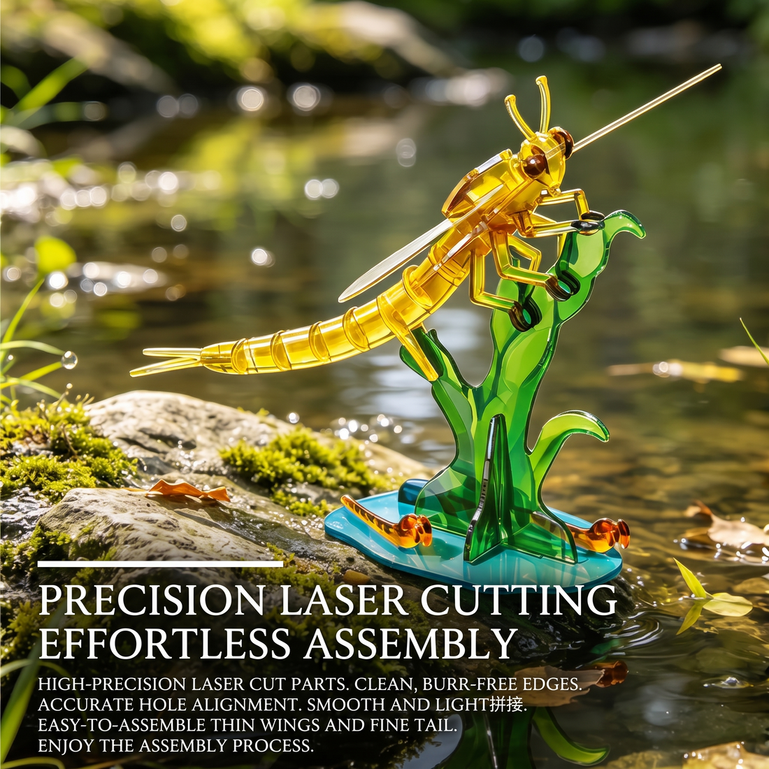3D Acrylic Mayfly Puzzle Kit - Wing-Story Series | Glue-Free Mechanical Nature Model