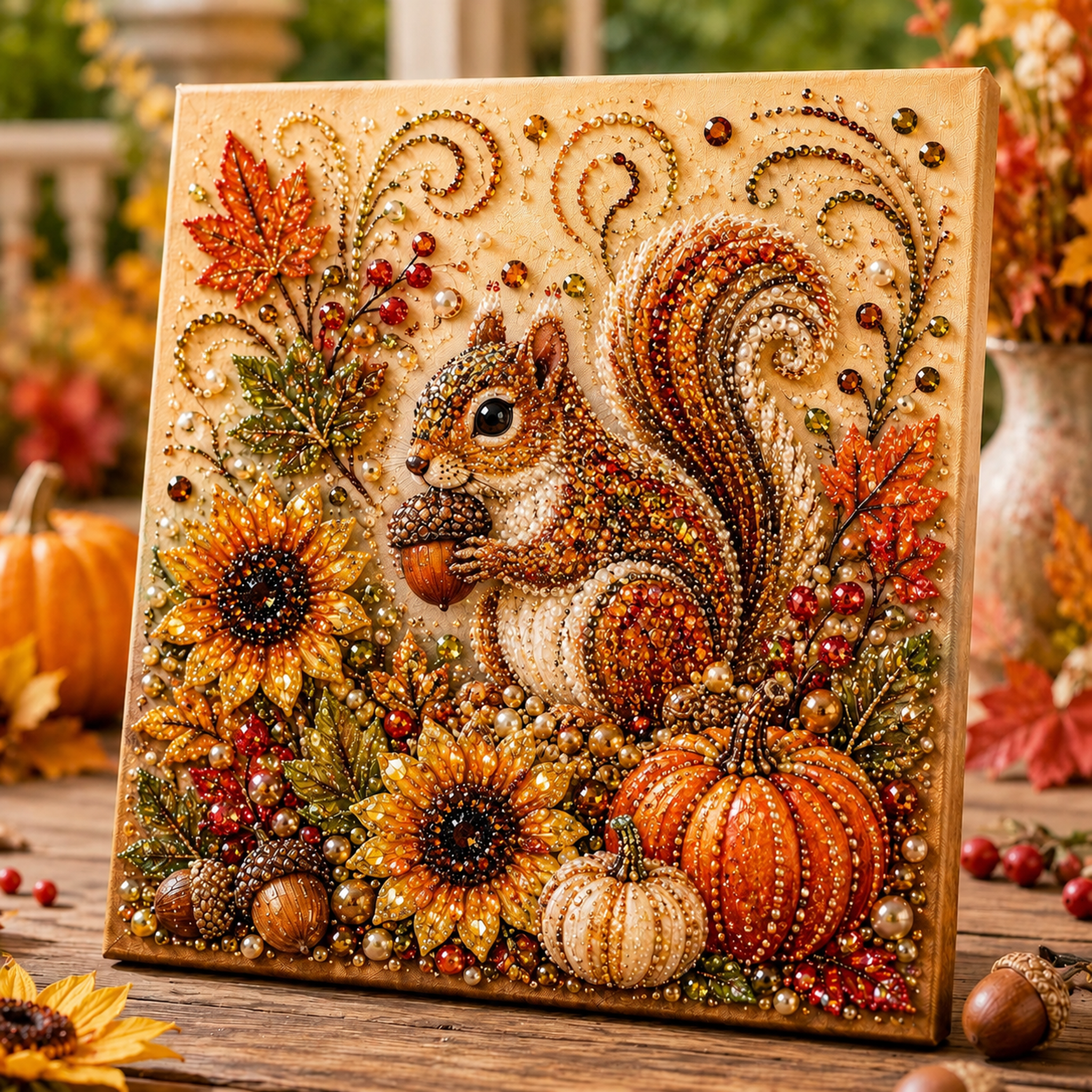Fall Decor DIY Craft: Sparkling Autumn Pearl Painting Canvas (6 Styles)