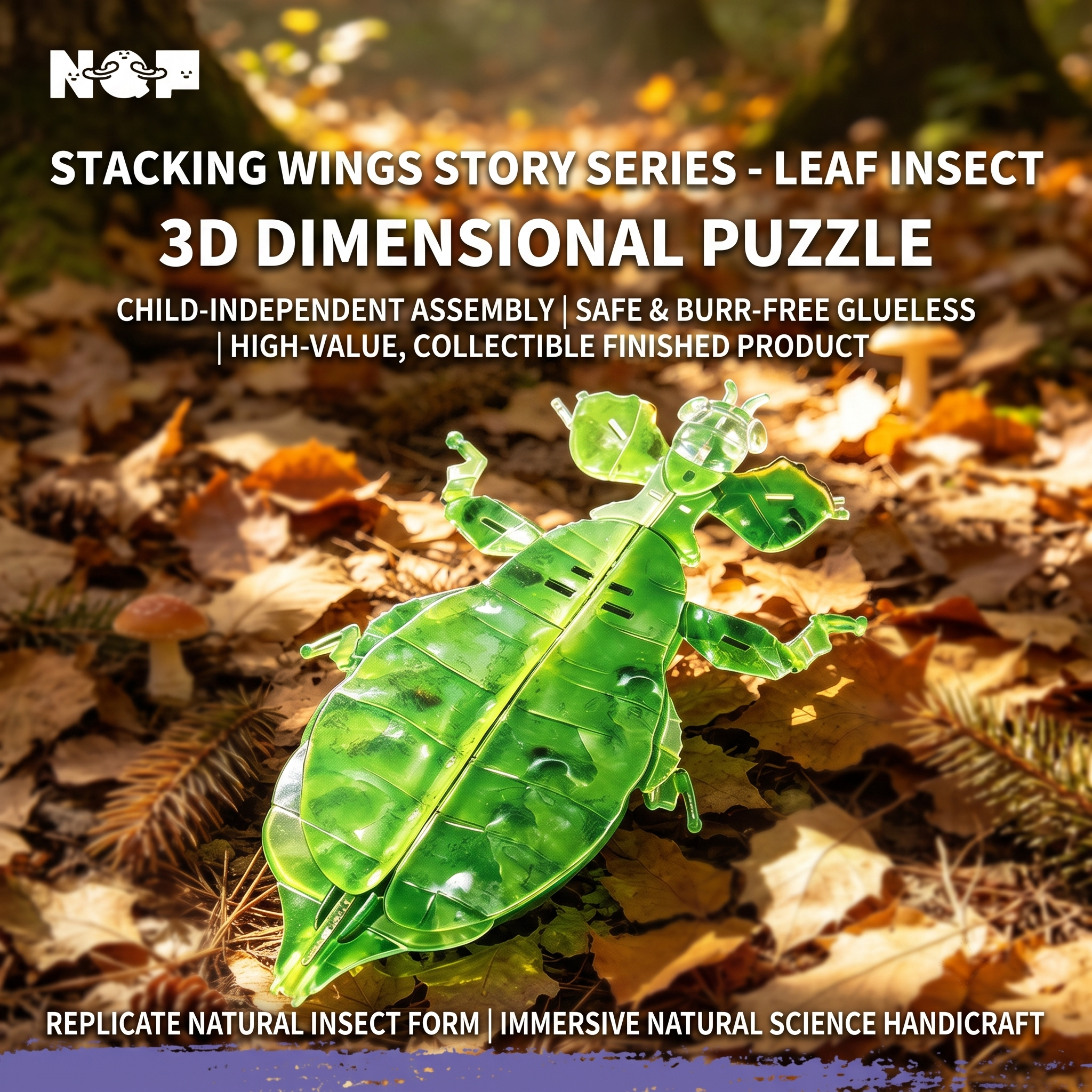 DIY 3D Acrylic Leaf Insect Puzzle | Glueless Insect Model Kit for Adults & Teens (73 Pcs)