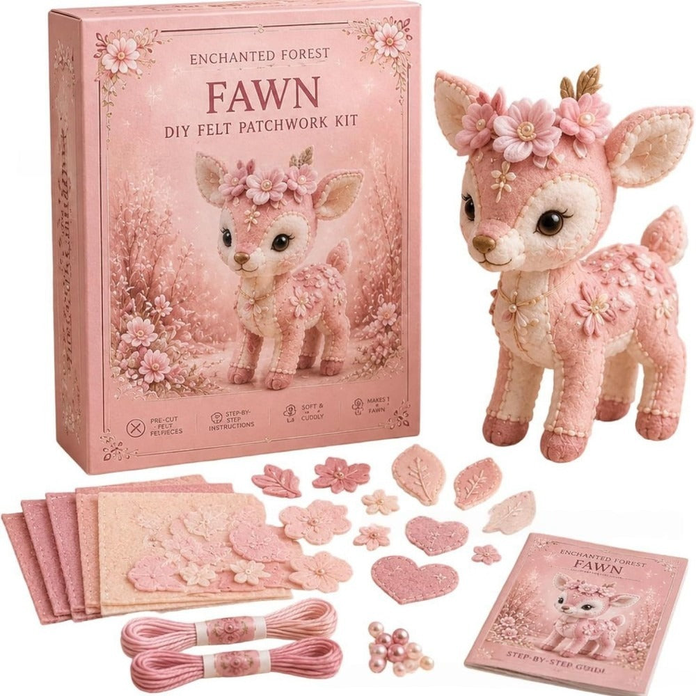 Enchanted Pink Woodland Friends DIY Felt Patchwork Kit | Collectible Animal Craft Set