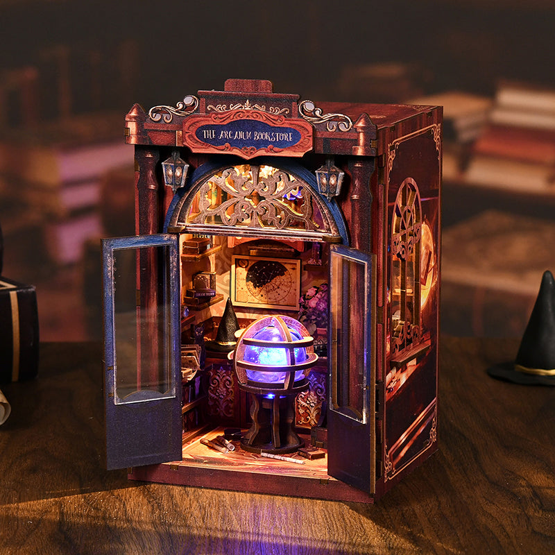 The Arcanum Bookstore - Magical DIY Book Nook Kit with Glowing Crystal Ball & Touch LED
