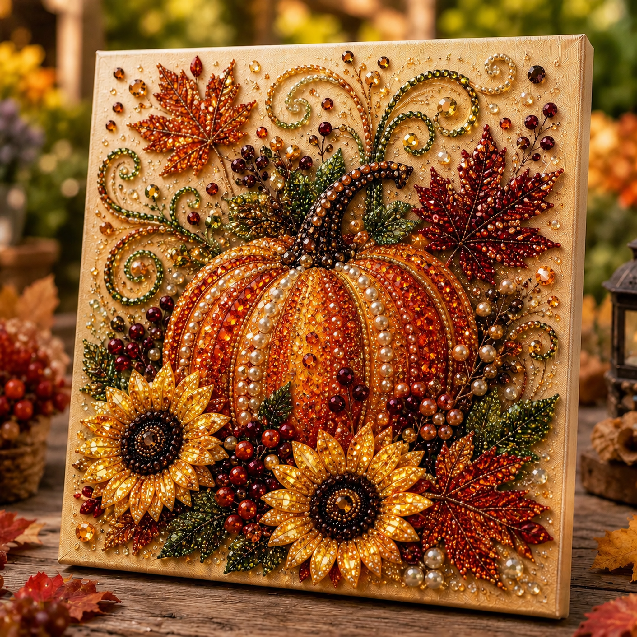 Fall Decor DIY Craft: Sparkling Autumn Pearl Painting Canvas (6 Styles)