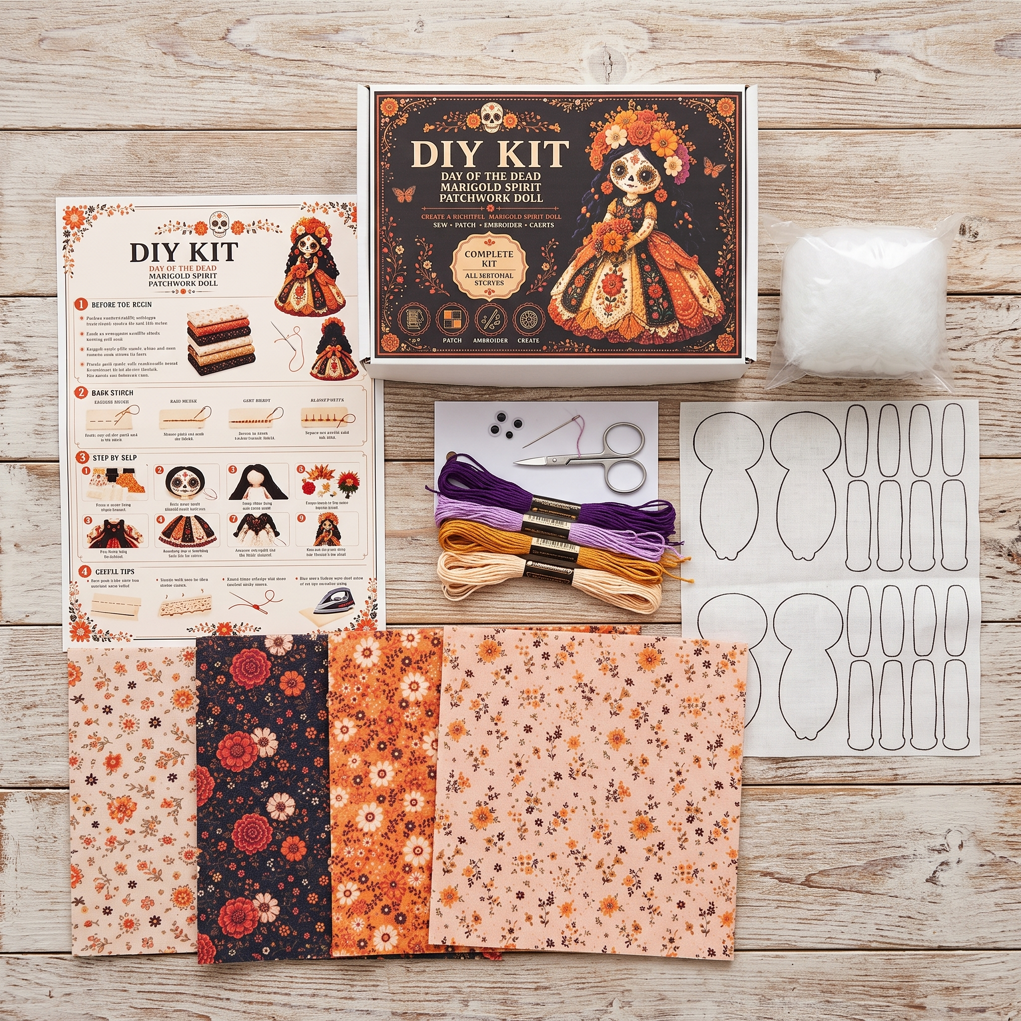 Day of the Dead Patchwork Doll DIY Kit | Gothic Collectible Craft Set