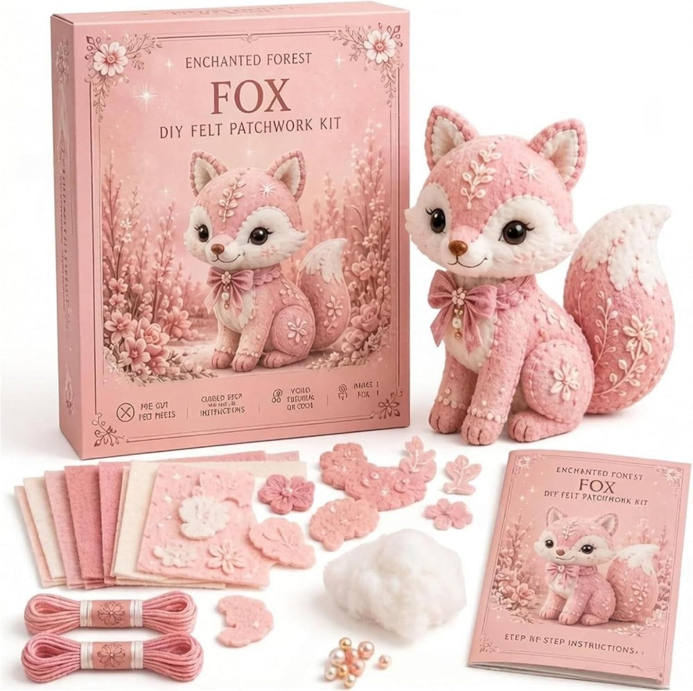 Enchanted Pink Woodland Friends DIY Felt Patchwork Kit | Collectible Animal Craft Set