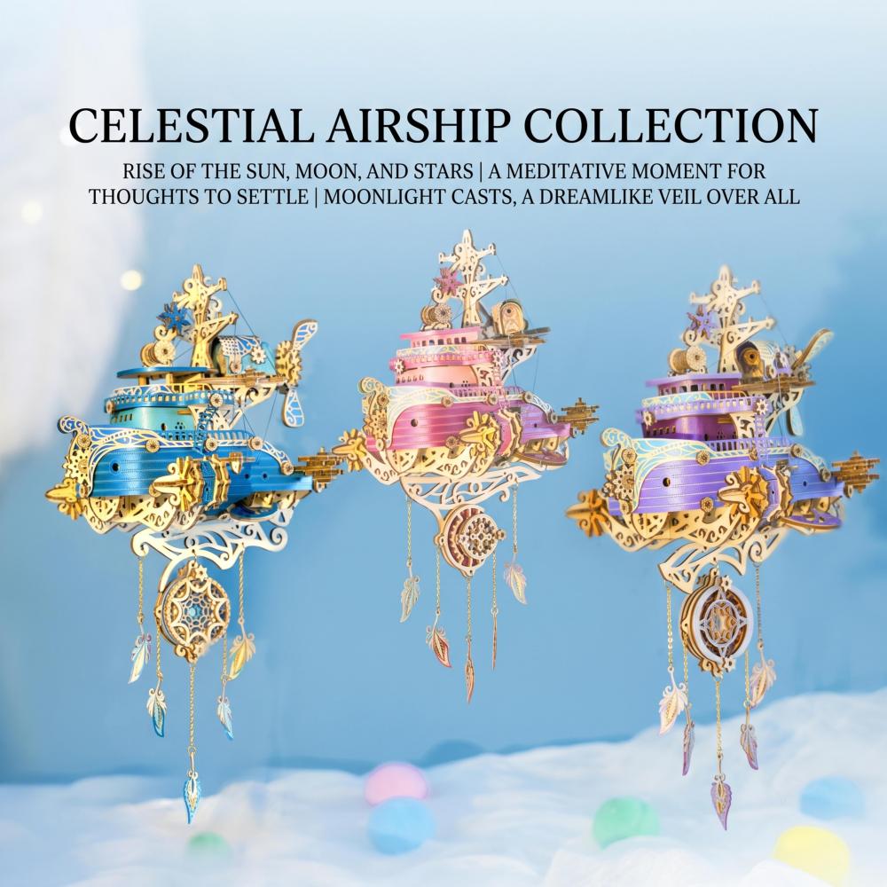 Celestial Airship Dreamcatcher – 3D Wooden DIY Craft Model & Fantasy Home Decor