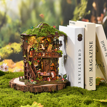 Forest Tea Book Club DIY Miniature Treehouse Kit - Magical 3D Wooden Puzzle with LED Light (410 PCS)