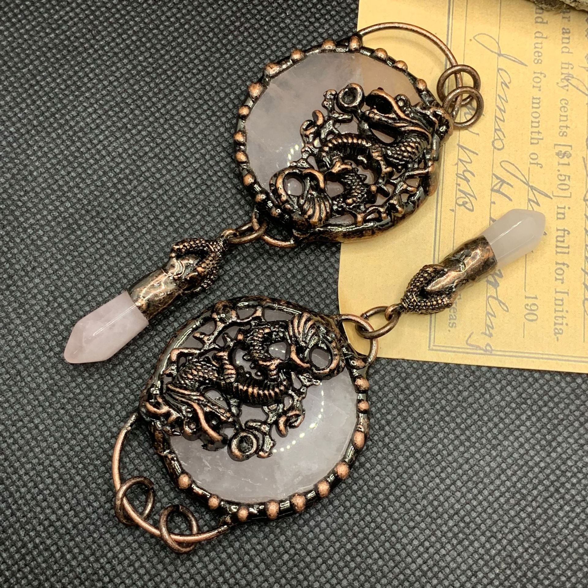 Vintage Animal Totem Necklace — Heavy Electroplated Bronze & Natural Healing Crystal Pendant