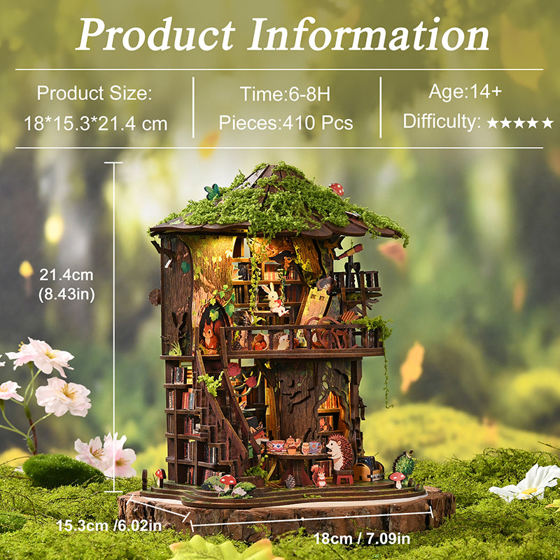 Forest Tea Book Club DIY Miniature Treehouse Kit - Magical 3D Wooden Puzzle with LED Light (410 PCS)