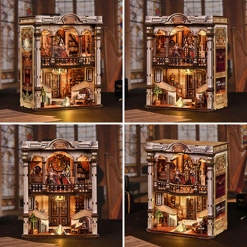 Dream Opera House - DIY Wooden Book Nook Kit with Stained Glass & Touch LED Light