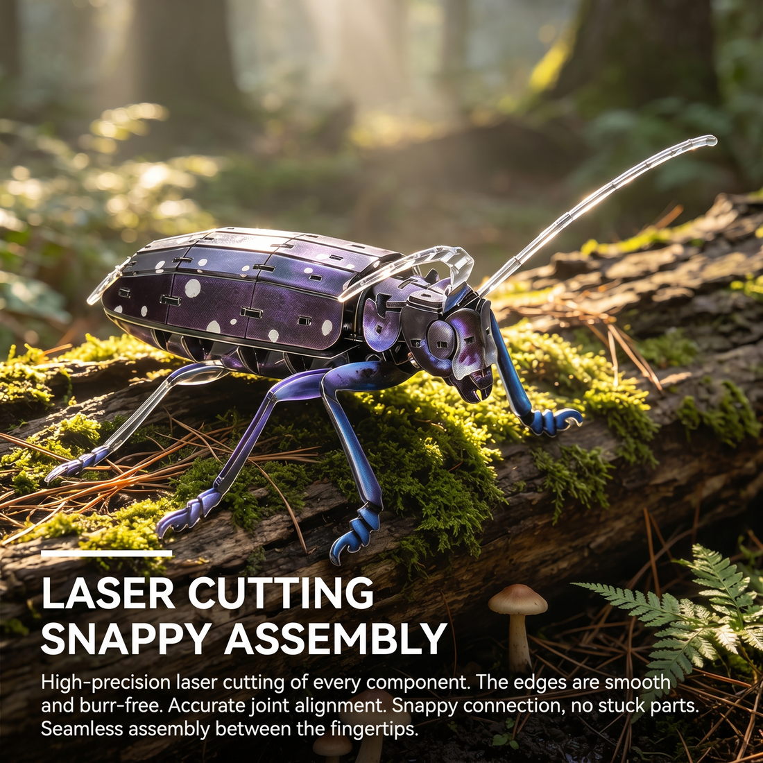 3D Longhorn Beetle Acrylic Puzzle Kit - Stacked Wing Tale Series | No-Glue DIY Mechanical Model