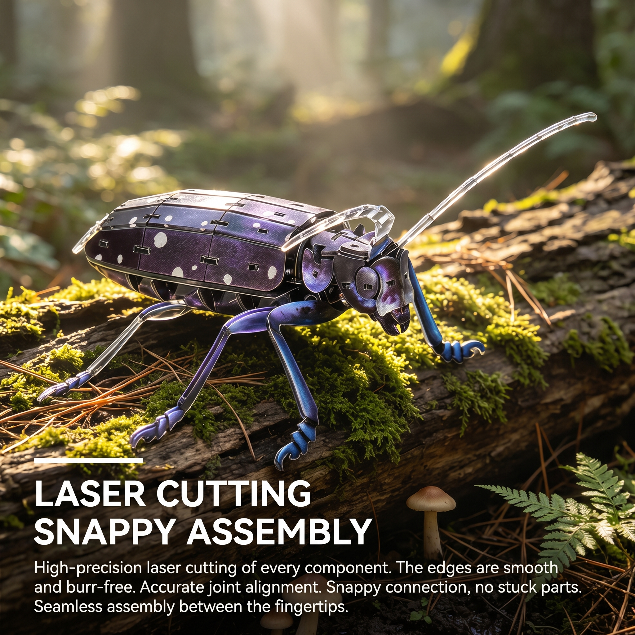 3D Longhorn Beetle Acrylic Puzzle Kit - Stacked Wing Tale Series | No-Glue DIY Mechanical Model