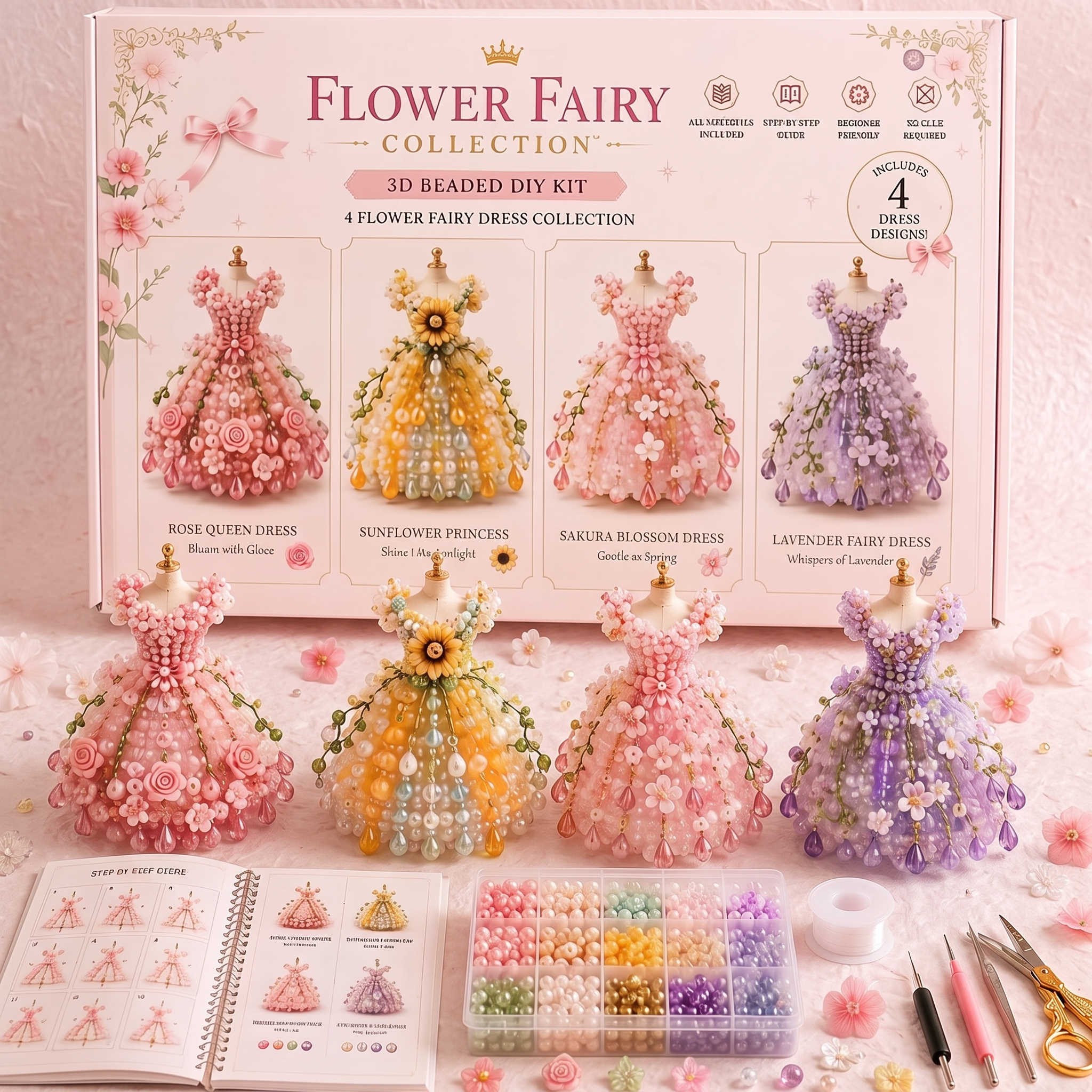 Dreamy Bridal Couture | 3D Beaded Princess Dress DIY Kit (4 Enchanting Styles)