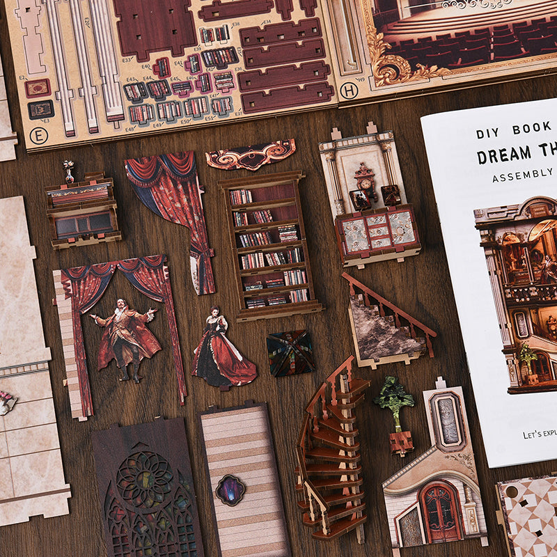 Dream Opera House - DIY Wooden Book Nook Kit with Stained Glass & Touch LED Light