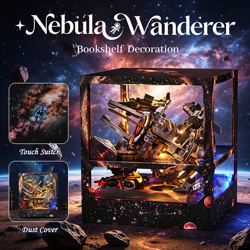 DIY Sci-Fi Book Nook Kit: "Nebula Wanderer" 3D Wooden Puzzle with Touch LED Light