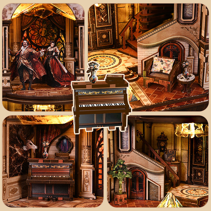 Dream Opera House - DIY Wooden Book Nook Kit with Stained Glass & Touch LED Light