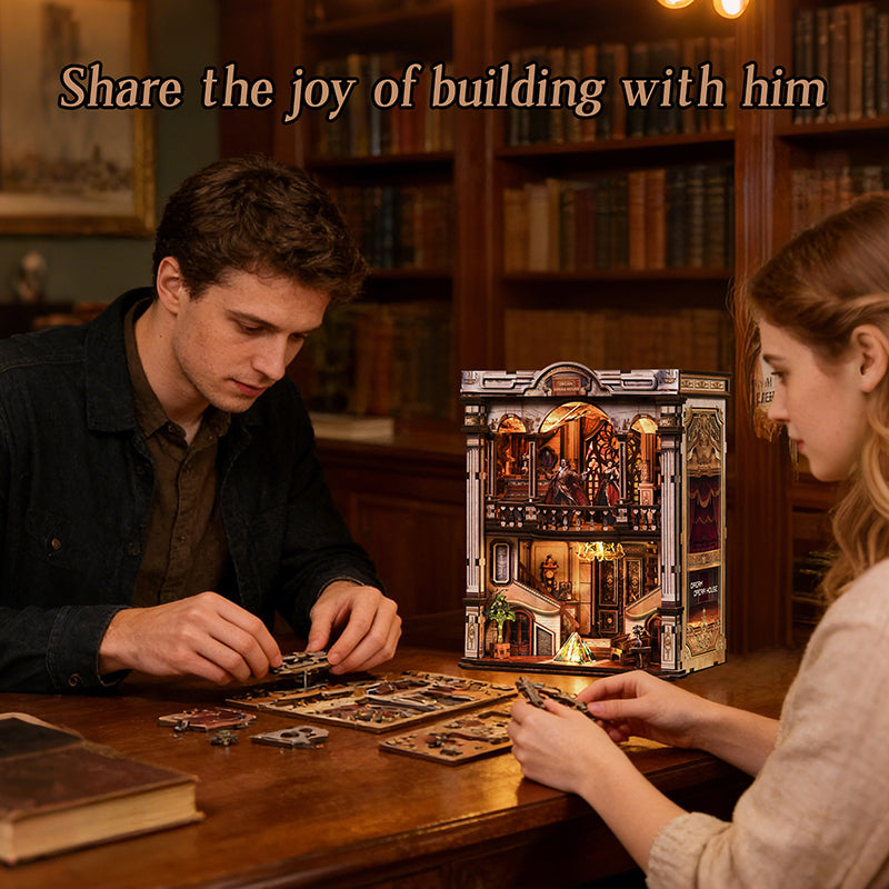 Dream Opera House - DIY Wooden Book Nook Kit with Stained Glass & Touch LED Light