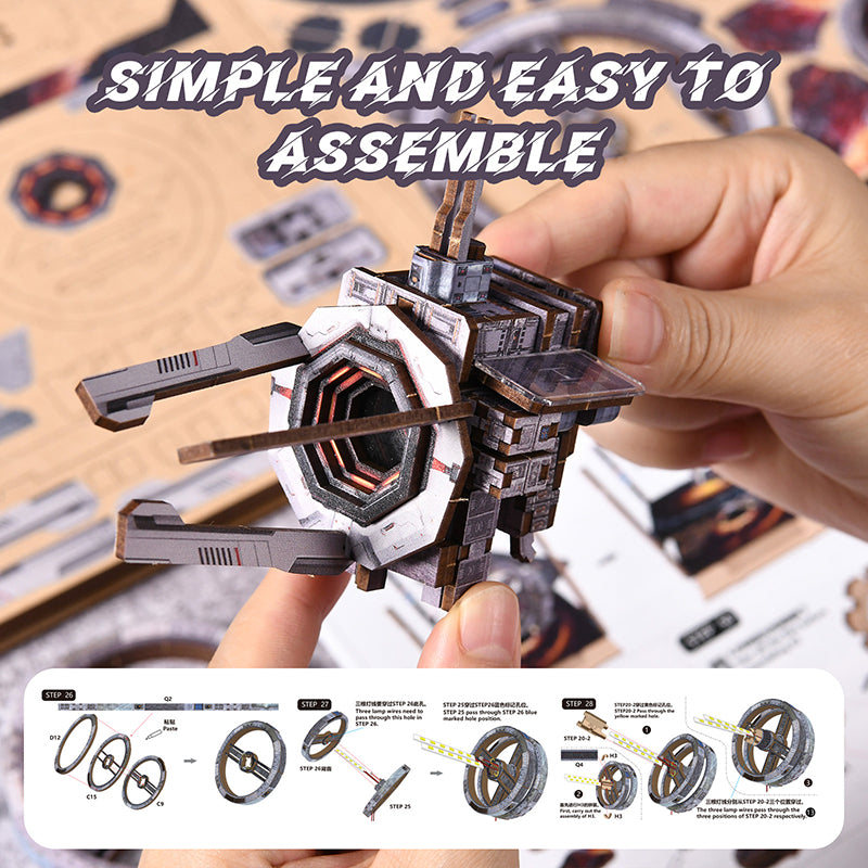 DIY Sci-Fi Book Nook Kit: "Nebula Wanderer" 3D Wooden Puzzle with Touch LED Light